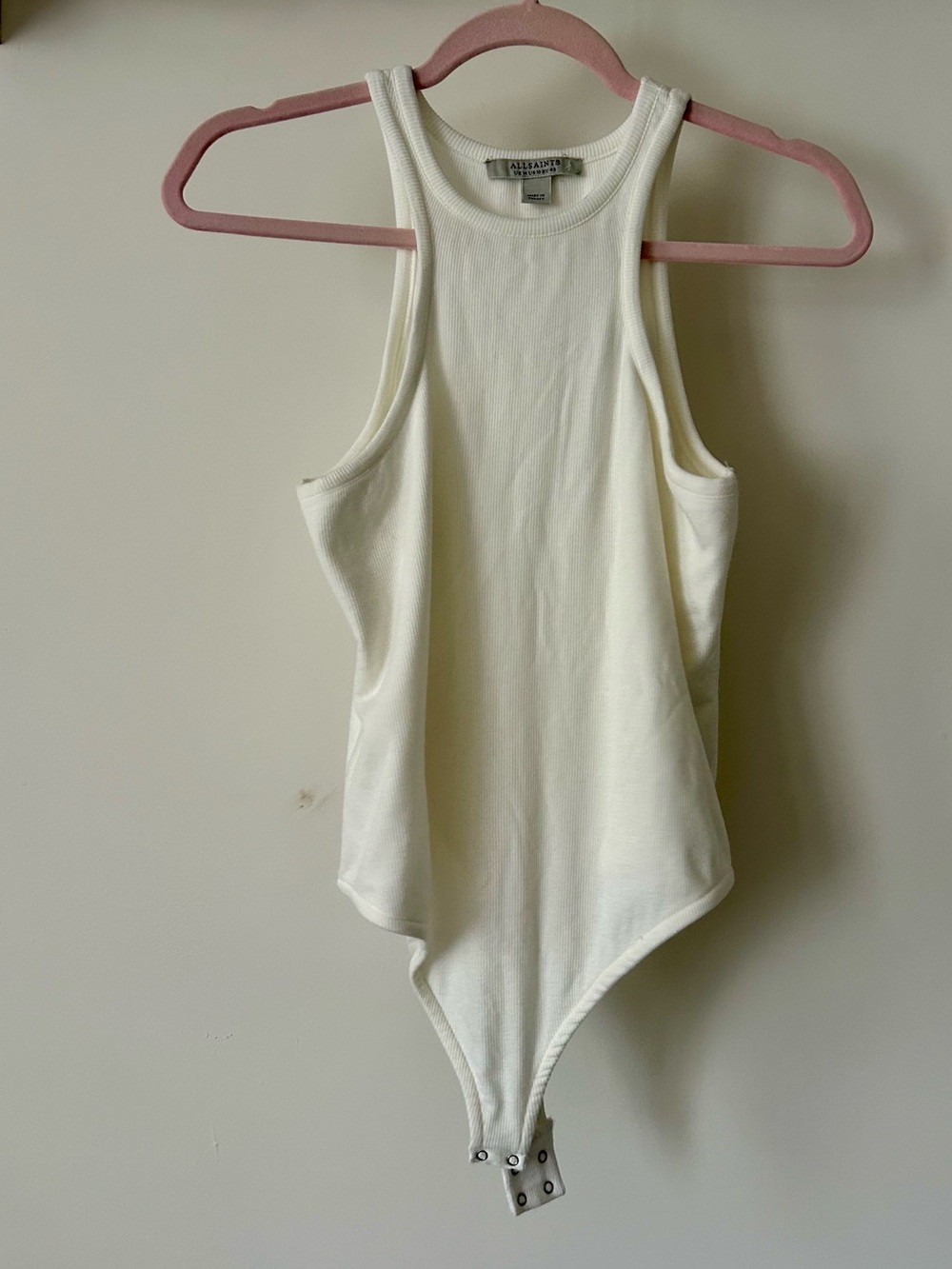 All Saints Cream Ribbed Tank One-Piece Bodysuit